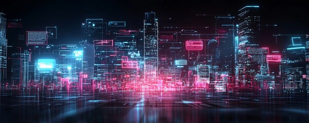 Poster - ai cityscape, innovative technology, futuristic infrastructure, holographic society