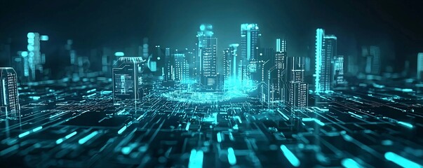 Poster - ai urban environment, digital networks, futuristic infrastructure, holographic technology