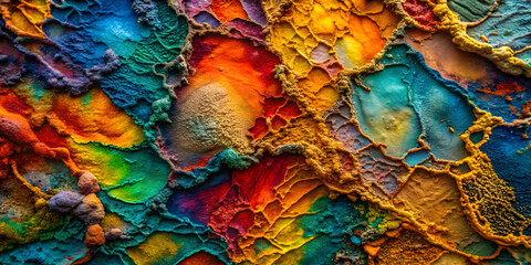 Poster - Abstract Textural Rainbow: A captivating close-up of vibrant, textured oil paint, blending shades of blue, green, yellow, orange, and red in a symphony of color. The thick, impasto brushstrokes create