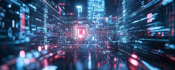 Poster - AI-powered future, digital city, innovative technology, holographic society