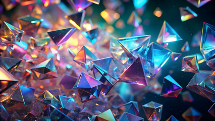Canvas Print - prismatic dance: a kaleidoscope of geometric brilliance - shimmering, holographic pyramids pirouette