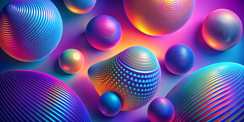 Wall Mural - Chromatic Dimensions: A mesmerizing dance of iridescent spheres, radiating vibrant hues and captivating textures in a surreal digital art spectacle. 