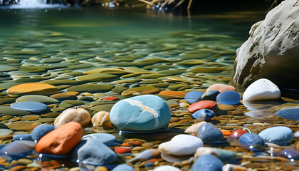 Wall Mural - Crystal-clear溪水的五色鹅卵石美景