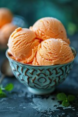 Poster - A bowl of orange ice cream. AI.