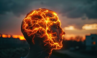 Wall Mural - a person with glowing energy lines on their face. ai.