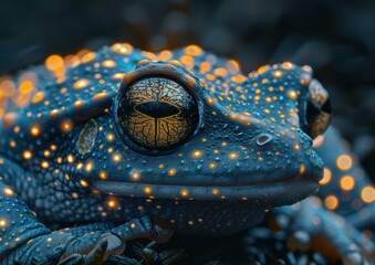 Sticker - A close-up of a frog with bright yellow spots. AI.