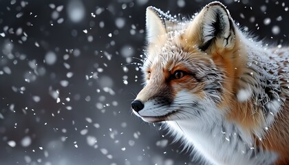 Wall Mural - Arctic fox nestled in soft falling snowflakes