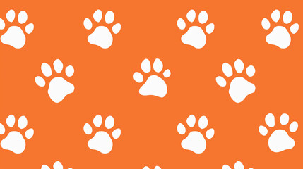 White paw prints pattern on a bright orange background