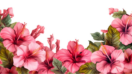 Wall Mural - Pink hibiscus flower border with copy space. For cards, invitation, banner etc.