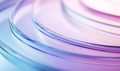 Wall Mural - Abstract background with blue and purple lines in the shape of circles, light blue background, glass effect, minimalist style. blurred focus on curves, light refraction effects, 