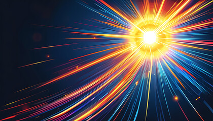 Vector background of solar flare with rotating light effects.