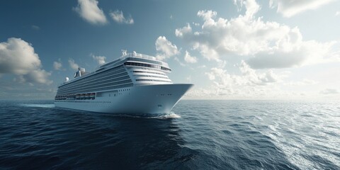 Wall Mural - Large White Cruise Ship at Sea