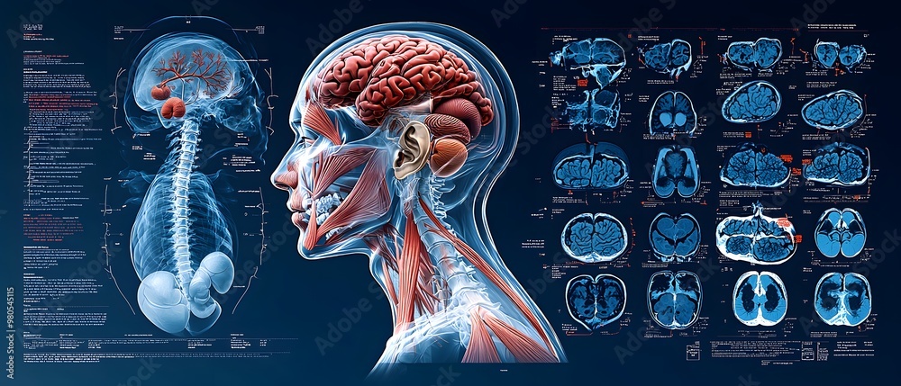 Human anatomy x-ray with a clean, minimal texture and 3D design. The ...