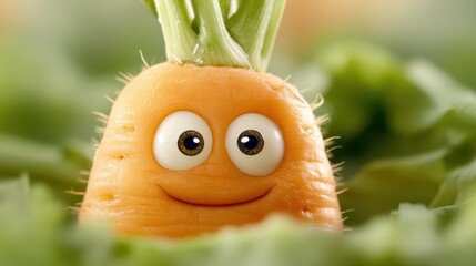 Wall Mural - A carrot with eyes and a smile on it's face, AI