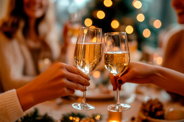 Two friends toasting with champagne at a festive celebration