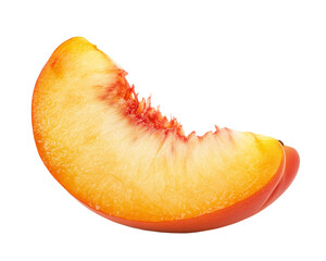 Juicy Slice of Fresh Peach Isolated on Transparent Background in Closeup View