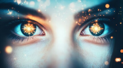 Zodiac signs glowing in the eyes of a cosmic being, symbolizing love and compatibility