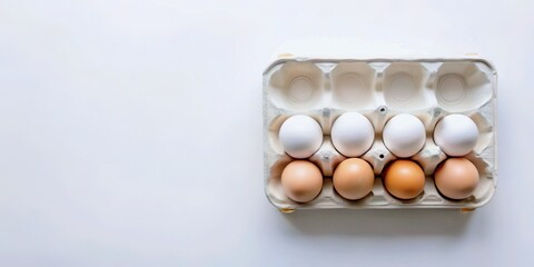 Eggs in a Carton on a White Background.