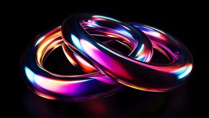 3d render of colorful metallic knot on black background, gradient colors, octane rendering, 