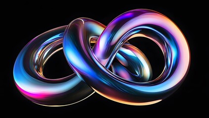 Poster - 3d render of colorful metallic knot on black background, gradient colors, octane rendering, 