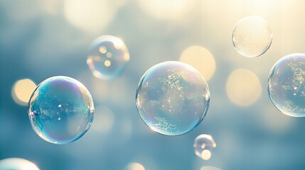 Colorful shiny soap bubbles reflecting light floating through the air in vibrant close-up view new beautiful stock image illustration AI