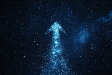 an arrow icon made of shimmering stardust, arching across a dark night sky, symbolizing cosmic guida