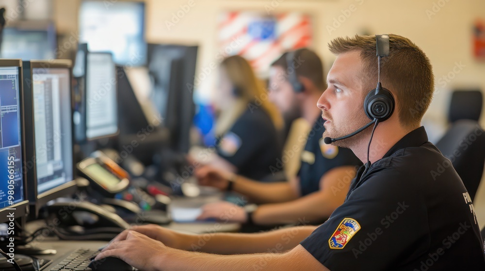 Inside a 911 dispatch center, with operators using advanced technology ...
