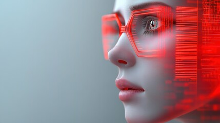 Poster - A woman with glasses and a red glowing face, AI