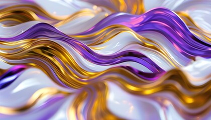 Wall Mural - Dynamic Metallic Waves in Golden and Purple with Shimmering Reflective Surfaces