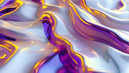 Wall Mural - Dynamic Metallic Waves in Golden and Purple with Shimmering Reflective Surfaces