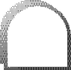 Poster - Pixel pattern frame. Bitmap arch window. Dotted dither graphic element. Noisy arcade game gradient arc. Geometric halftone abstract border.
