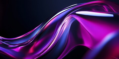 Poster - Abstract minimalist shapes on a black background, with a purple and blue gradient lighting effect. A liquid glass sculpture with fluid, organic curves, rendered in Cinema 4D with a glossy finish.
