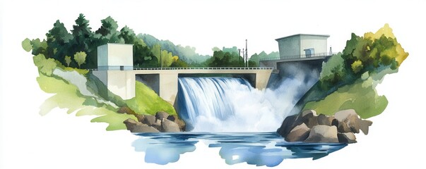 Poster - A hydroelectric power station with cascading waterfalls