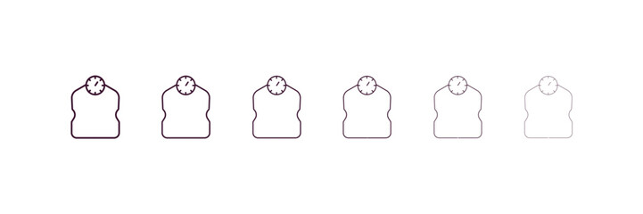 Poster - weighing scale outline icon. Linear vector from gym concept. 6 different line style weighing scale icon included thin, light, regular, medium, bold, black