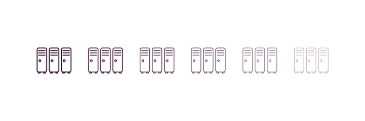 Poster - locker outline icon. Linear vector from gym concept. 6 different line style locker icon included thin, light, regular, medium, bold, black
