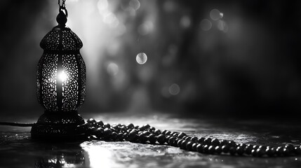 Wall Mural - Ornate Lantern and Prayer Beads on a Dark Surface