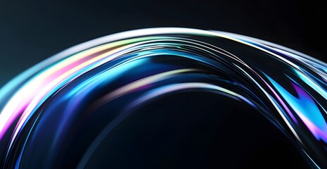 Poster - Abstract glass shape on black background. Black glassy background, rainbow gradient lines in the shape, 3D rende 