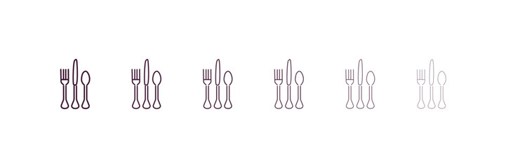 Poster - eating utensils outline icon. Linear vector from hotel concept. 6 different line style eating utensils icon included thin, light, regular, medium, bold, black