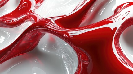 Poster - Abstract red and white fluid shapes creating a dynamic pattern.