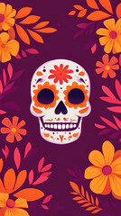 Wall Mural - Floral-decorated painted skull