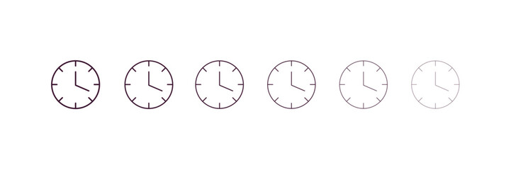 Poster - timing outline icon. Linear vector from human resources concept. 6 different line style timing icon included thin, light, regular, medium, bold, black
