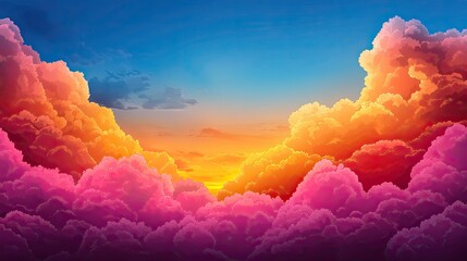 Wall Mural - a stunning sunset view with vibrant pink and orange clouds against a rich blue sky, perfect for natu