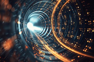 Poster - A glowing tunnel of data streams symbolizing the high-speed flow of digital information and connectivity, representing the future of technology and data networks.