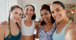 © peopleimages.com - Women, friends and happy with yoga selfie at home for fun, social media and profile picture. People, portrait and smile or excite with bonding, support and trust for health, self care and exercise