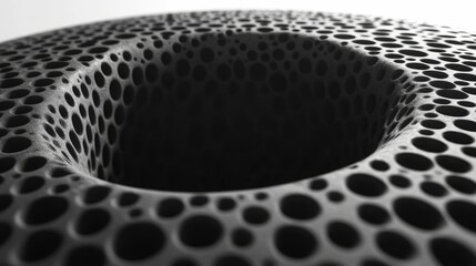 Wall Mural - Abstract black structure with circular perforations and depth.