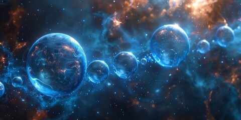 Wall Mural - Abstract cosmic bubbles floating in deep space, creating a dreamlike scene of cosmic formations, symbolizing the vast mystery and beauty of the universe.