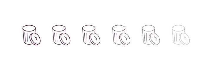 Poster - trash outline icon. Linear vector from kitchen concept. 6 different line style trash icon included thin, light, regular, medium, bold, black