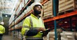 © peopleimages.com - Warehouse, man and tablet in inspection on logistic, quality control or stock management as supervisor. Engineer, technology and maintenance for freight, supply chain and factory in shipping company