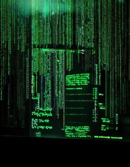 Green code on a dark screen