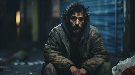 Wall Mural - A somber image of a person living on the street